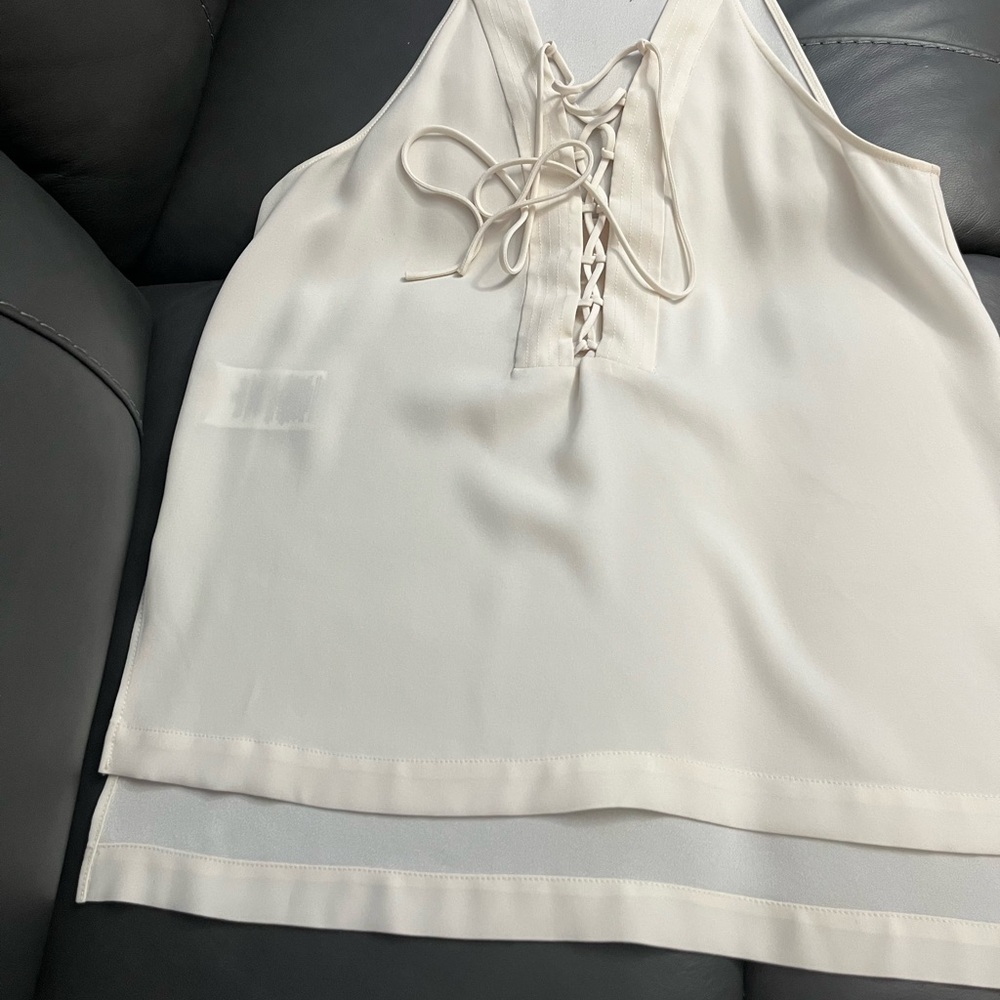 BCBGMaxAzria Cream Lace-Up Tank Top